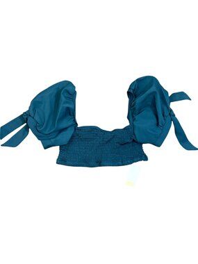Agua Bendita Eileen Fera Puff Sleeve Bikini Top Swimsuit Teal New